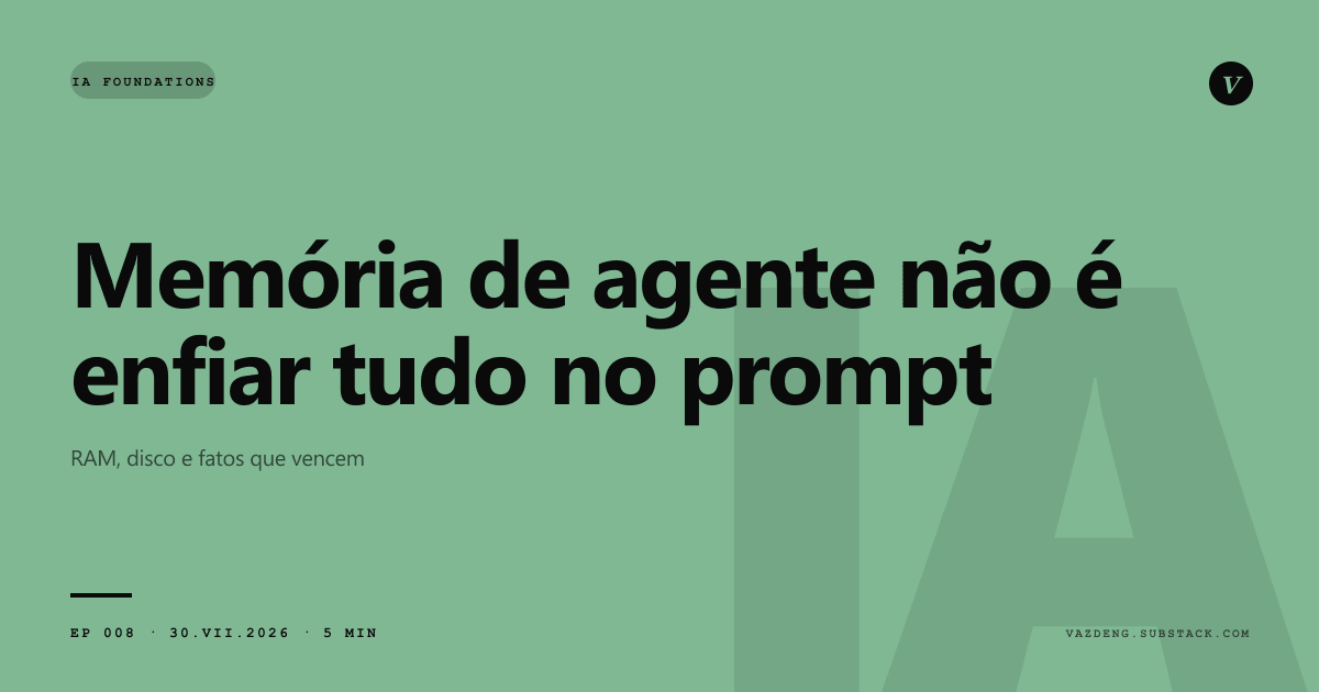 Memória de agente não é enfiar tudo no prompt: RAM, disco e fatos que vencem