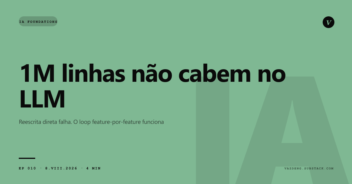 1M linhas não cabem no LLM. Por que reescrita direta falha e o loop feature-por-feature funciona